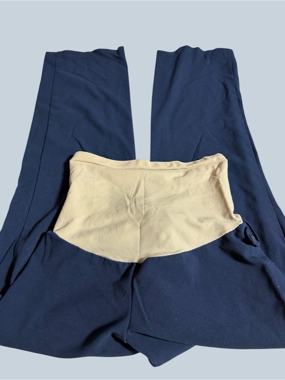 Navy Maternity L Leggings with Beige Belly Panel